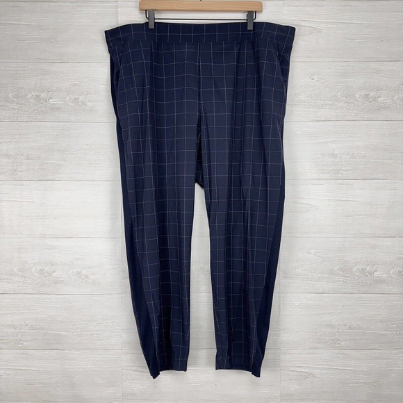 Athleta Brooklyn Textured Pull On Ankle Pants Women Sz 22 Navy Blue Windowpane - Picture 2 of 15
